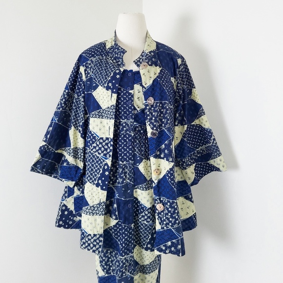 April Cornell Patchwork Midi Dress Cardigan Set 3/4 Sleeve Button Down Long - Picture 2 of 16